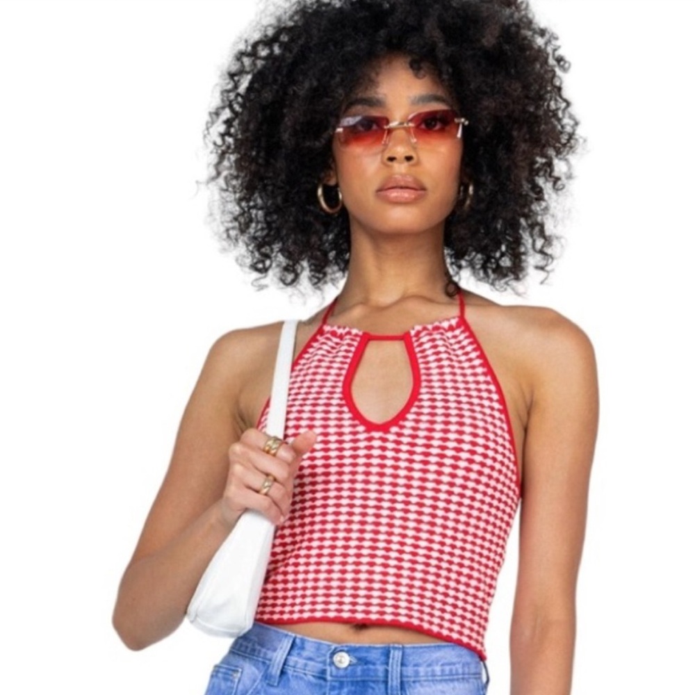 Zara Crochet Red Halter Crop Top. Size Medium